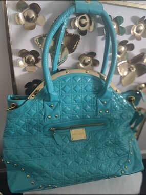 Jimmy Choo Turquoise Quilted Patent Leather Shoulder Bag with Gold Hardware